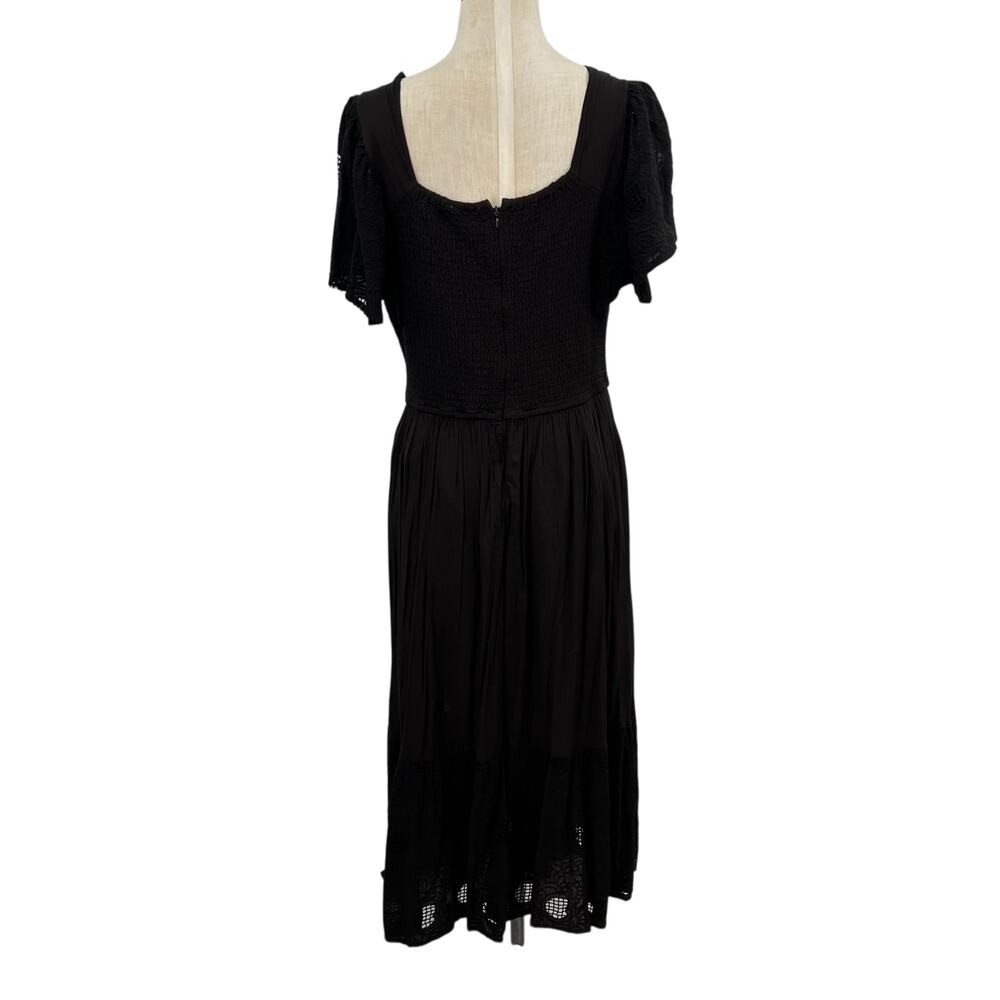 Anthropologie Seen Worn Kept Zohara Dress Smocked Eyelet Black Plus Size 1X - Picture 8 of 13